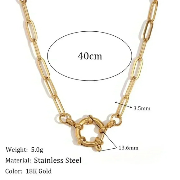 *NEW* 18K  Gold Plated Stainless Steel Nautical Inspired Paperclip Link Necklace - Picture 4 of 8